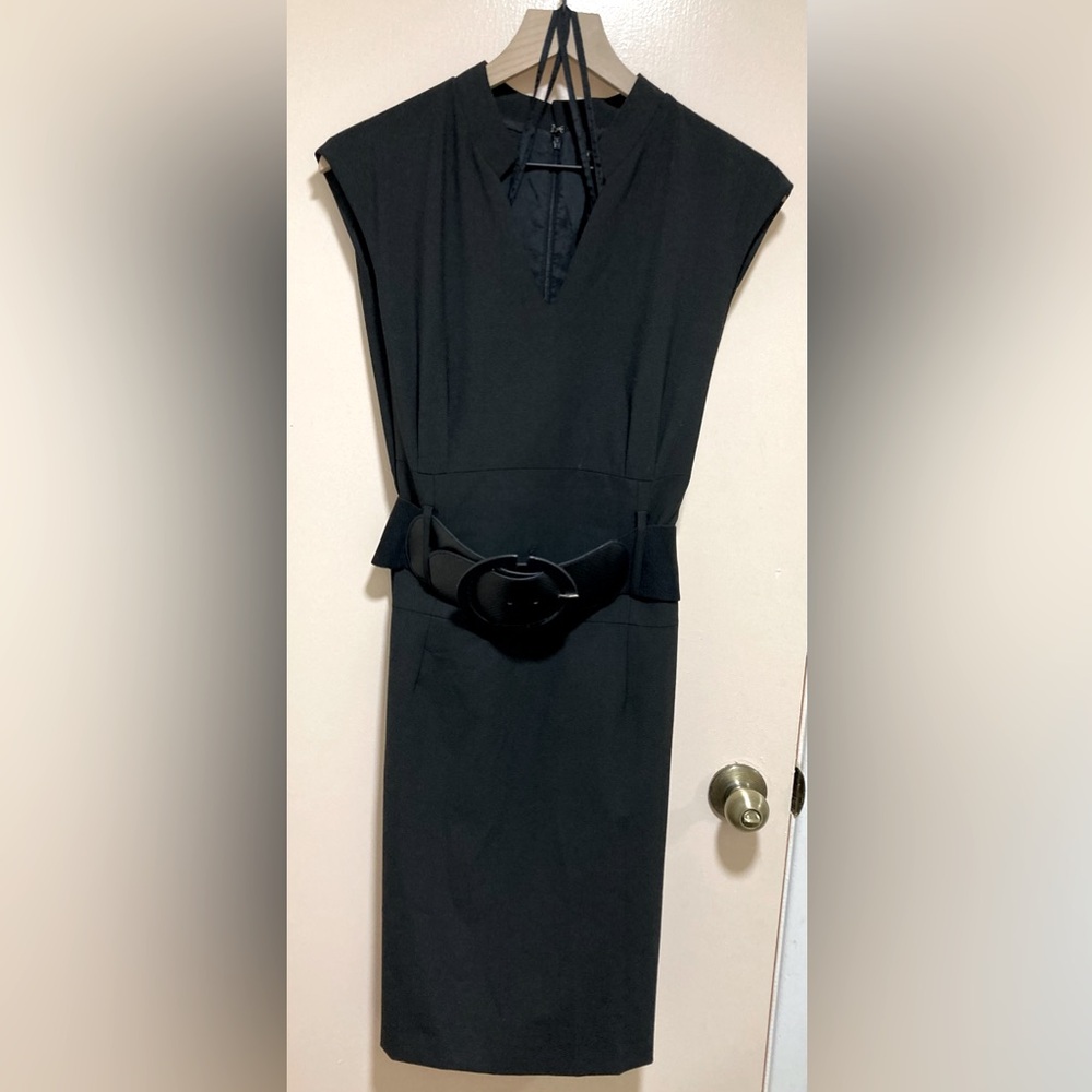 Antonio Melani Classic Professional Black Dress with wide Leather Belt